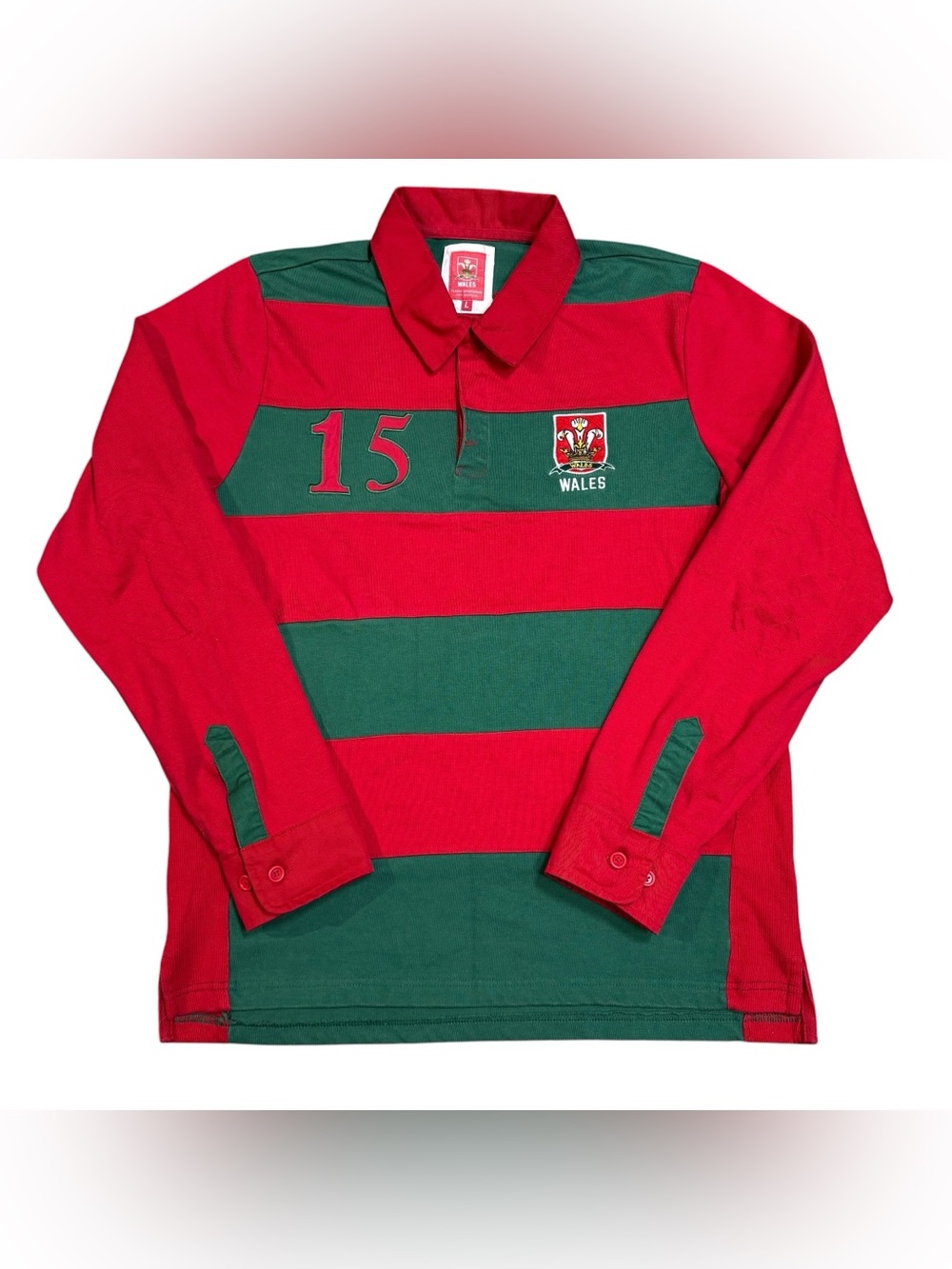 Vintage Wales Rugby Shirt Mens L #15 Long Sleeve Red Green Welsh Rugby Jersey
